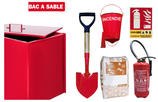 Pack : Parking N°2 - Extincteur Poudre 6 Kg ABC + Bac à sable 100 litres + Pelle + Sceau + Absorbant + Support + Panneaux