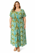 Curviss jurk print blauw/groen