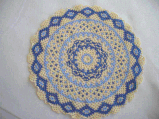 Hand Stitched Multicolor Blue and Eggshell Lace Design Doily