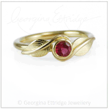Leaves Solitaire Ring with a Ruby - 18ct Yellow Gold Engagement ring