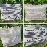 Sac, lin, créations au fil de l’Yères, broderie, point de croix, modèle patch, monochrome