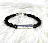 Pferdehaarschmuck-Armband-Modell S05 -rund geflochten-Hülse-Karabinerverschluss- Gravur-925er Silber