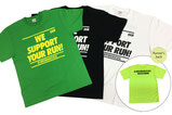 【Tシャツ×建設業】マラソン大会に参加するランナーのTシャツと応援用Tシャツを制作。応援用は3色、ランナー用は目立つ色を使用し、正面と背面に社名などを印刷しました。