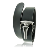 Schwarzer Ledergürtel mit einer Schnalle in Silber aus der Gremlin Männerschmuck Kollektion der Goldschmiede OBSESSION