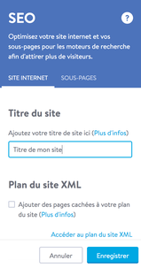 Structure de l'onglet SEO titre du site d'un site Jimdo