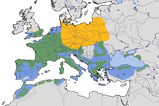 Karte zur Verbreitung des Sommergoldhähnchens (Regulus ignicapilla) weltweit. 