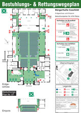 Reihenbestuhlung mit Mittelgang / inkl. 8 Beh-Pl.(5x Seite, 3x Hinten) / inkl. Empore  (Reihenbest.) (bis676 Personen)