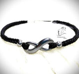Pferdehaarschmuck-Armband-Modell U02-quadratisch geflochten-Unendlichkeitszeichen und 2 Perlen-Hebeldruckverschluss-Material Edelstahl