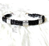 Pferdehaararmband, Zopfmuster, 5 Hülsen, 925 Silber