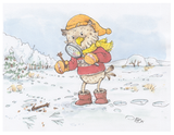Der Steinkauz Fabian ist mit dem Fernglas in den Händen im Wald unterwegs. Um ihn herum sind viele Bäume mit verschiedenen Waldtieren und drei Kindern, die diese entdecken und dort spielen.