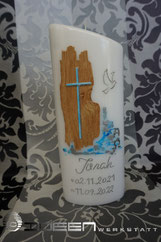 Taufkerze mit Holz, Kerze Baby, Taufkerze Junge, Kerze hellblau, Taufkerze schlicht, Baby, Geburt, Geschenk, Taufgeschenk, 