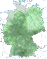 Karte zur Verbreitung der Wacholderdrossel in Deutschland während der Brutzeit.