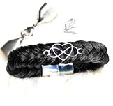 Pferdehaararmband-Zopfmuster-Herz und Unendlichkeitszeichen-Edelstahl