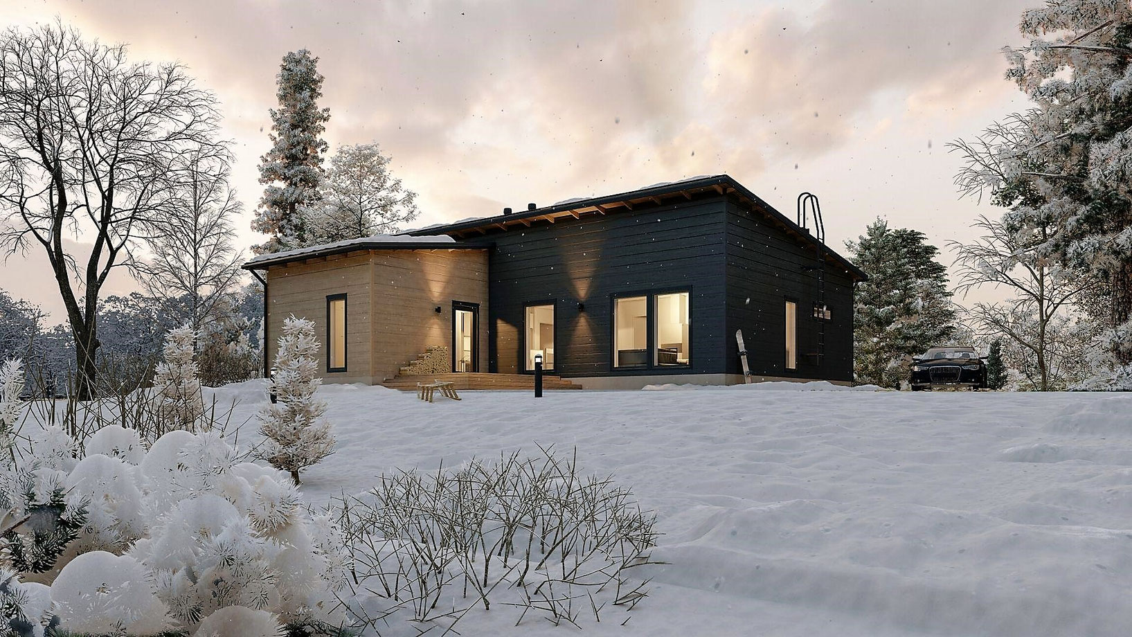 Maison en bois en L