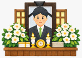 祭壇と遺影を配置した1日葬のイラスト