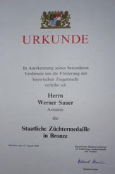 Staatlich Züchtermedaille in Bronze 1994 + 2009