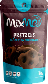 PRETZELS BAÑADOS EN CHOCOLATE. Presentaciones 150 y 80Grs. Kosher Parve: Bobek. Origen Argentina