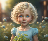 Idun als kleines Kind von ca. 3 Jahen in einem blauen Kleid