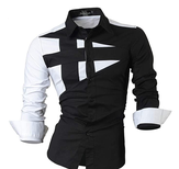 Clickandbay- Men-Shirts-Slim-Fit-Casual-Long-Sleves-Fashion-Black-White