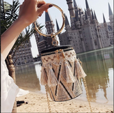 Clickandbay- Handbag-With-Golden-Metal-Handle-Beige
