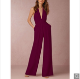 Clickandbay- Women-Fashion-Backless-Jumpsuit - Red Wine