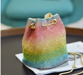 Clickandbay- Rainbow-Rhinestone-Shoulder-Bucket-Bags- Multicolor
