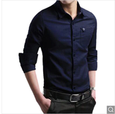 Clickandbay- Men's-Business-Casual-Solid-Color-Shirt- Deep Blue