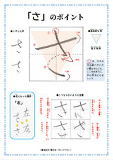 「さ」のポイント、ひらがな、ポイント、書き方、手本