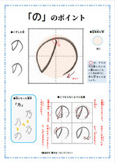 「の」のポイント、ひらがな、ポイント、書き方、手本