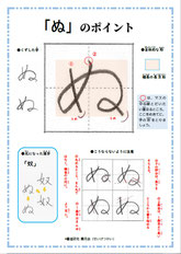 「ぬ」のポイント、ひらがな、ポイント、書き方、手本