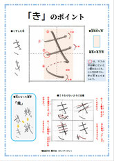 「き」のポイント、ひらがな、ポイント、書き方、手本