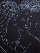 Woman with Plumes and Cornucopia, drawing by Sarah Myers