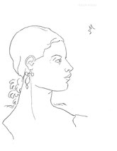 Woman in Long Earrings, line drawing by Sarah Myers