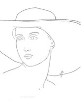 Self-Portrait with Hat, line drawing by Sarah Myers