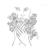 Handful of Flowers, line drawing by Sarah Myers