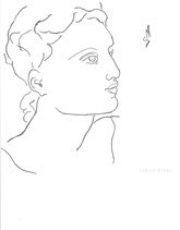 Woman with Direct Gaze, line drawing by Sarah Myers