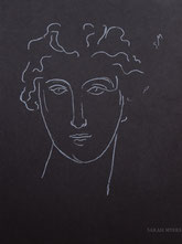 Sketch of Head in White, line drawing by Sarah Myers