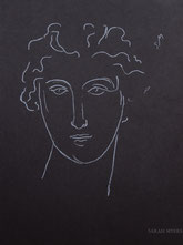 Sketch of Head in White, line drawing by Sarah Myers