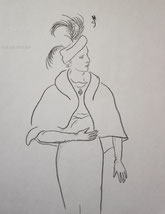 Woman in Wool Cape, line drawing by Sarah Myers