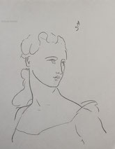 Woman Glancing to the Side, line drawing by Sarah Myers