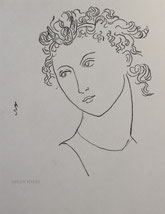 Woman with Flying Ringlets, line drawing by Sarah Myers