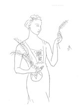 Lady with Palm-fronds and Wine-jar, drawing by Sarah Myers