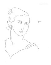 Woman Glancing Up, line drawing by Sarah Myers