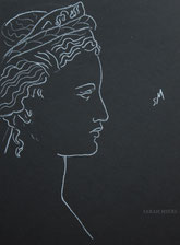 Profile with Tiara, line drawing on black by Sarah Myers