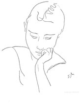 Pensive, line drawing by Sarah Myers