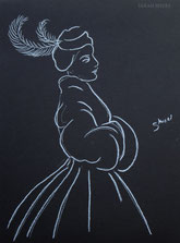 Woman in a Winter Coat, line drawing on black by Sarah Myers