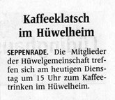 Kaffee-Klatsch im Hüwelheim am Dienstag 30.5. um 15 Uhr