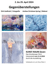 Plakat zur Ausstellung "Gegenüberstellungen" des Künstlerpaars Dirk Godlinski und Andrea Christiane Spring