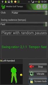 Mobile Golf Tempo with putter in simple mode