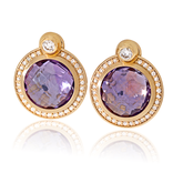 Ohrstecker mit Einhänger in Rotgold, Diamanten und Amethysten aus der Fatima Schmuckkollektion der Goldschmiede OBSESSION Zürich und Wetzikon